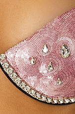AREA Embroidered Crystal Pailette Watermelon Bra in Pink, view 5, click to view large image.