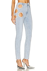 AREA Crystal Grape Cutout Skinny Pant in Light Blue, view 2, click to view large image.