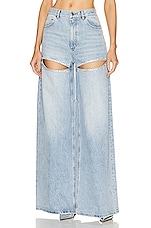 AREA Wide Leg Crystal Slit Pant in Light Blue, view 1, click to view large image.