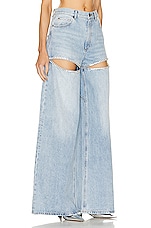 AREA Wide Leg Crystal Slit Pant in Light Blue, view 2, click to view large image.
