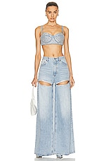AREA Wide Leg Crystal Slit Pant in Light Blue, view 4, click to view large image.