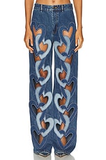 AREA Heart Cutout Wide Leg in Multi Denim Wash, view 1, click to view large image.