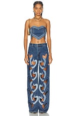 AREA Heart Cutout Wide Leg in Multi Denim Wash, view 5, click to view large image.