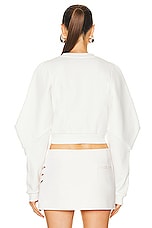 AREA Crystal Embellished Cold Shoulder Sweatshirt in Off White, view 3, click to view large image.