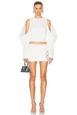 AREA Crystal Embellished Cold Shoulder Sweatshirt in Off White, view 4, click to view large image.