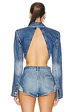 AREA Denim Cropped Blazer in Light Indigo, view 3, click to view large image.