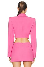 AREA Embroidered Butterfly Cropped Blazer In Carmine Pink in Carmine Rose, view 3, click to view large image.