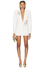 AREA Crystal Claw Relaxed Blazer in Ivory, view 5, click to view large image.