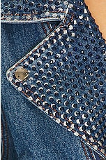 AREA Crystal Embellished Moto Jacket in Medium Indigo, view 6, click to view large image.