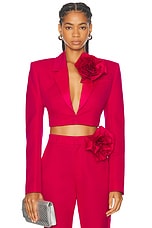 AREA Flower Corsage Cropped Blazer in Raspberry, view 1, click to view large image.