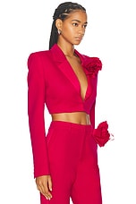 AREA Flower Corsage Cropped Blazer in Raspberry, view 2, click to view large image.