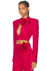 AREA Flower Corsage Cropped Blazer in Raspberry, view 3, click to view large image.