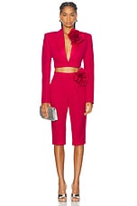 AREA Flower Corsage Cropped Blazer in Raspberry, view 5, click to view large image.