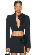 AREA Flower Corsage Cropped Blazer in Black, view 1, click to view large image.