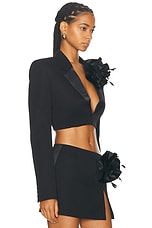 AREA Flower Corsage Cropped Blazer in Black, view 2, click to view large image.