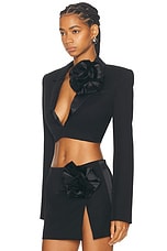 AREA Flower Corsage Cropped Blazer in Black, view 3, click to view large image.