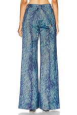 AREA Embroidered Crystal Button Faux Fur Printed Flare in Indigo Multi, view 3, click to view large image.