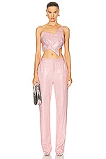 AREA Crystal Embellished Straight Leg Pant in Candy Rose, view 4, click to view large image.