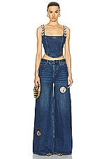 AREA Crystal Eyelet Wide Leg in Dark Medium Wash, view 5, click to view large image.