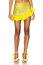 AREA Crystal Watermelon Ruffled Mini Skirt in Yellow, view 1, click to view large image.