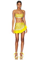 AREA Crystal Watermelon Ruffled Mini Skirt in Yellow, view 5, click to view large image.