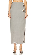 AREA Distressed Crystal Midi Skirt in Brown & Ivory, view 1, click to view large image.