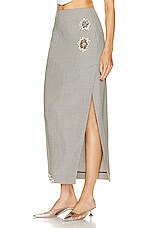 AREA Distressed Crystal Midi Skirt in Brown & Ivory, view 3, click to view large image.