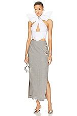 AREA Distressed Crystal Midi Skirt in Brown & Ivory, view 5, click to view large image.