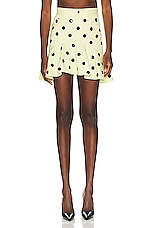 AREA Polka Dot Ruffle Mini Skirt in Cream Yellow, view 1, click to view large image.