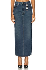 AREA Slit Midi Skirt in Dark Medium Wash, view 1, click to view large image.