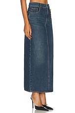 AREA Slit Midi Skirt in Dark Medium Wash, view 2, click to view large image.