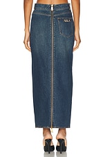 AREA Slit Midi Skirt in Dark Medium Wash, view 4, click to view large image.