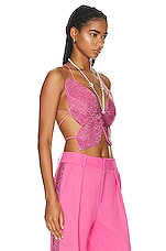 AREA Crystal Embellished Butterfly Top in Carmine Rose, view 2, click to view large image.