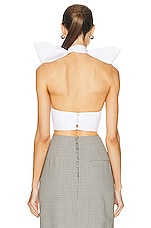 AREA Distressed Crystal Bow Halter Top in White, view 3, click to view large image.