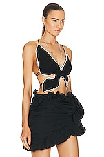 AREA Crystal Butterfly Top in Black, view 2, click to view large image.