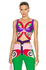 AREA Butterfly Cutout Leather Bustier Top in Multi, view 1, click to view large image.