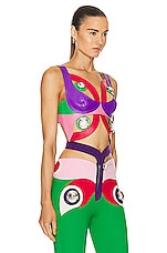 AREA Butterfly Cutout Leather Bustier Top in Multi, view 2, click to view large image.
