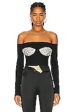 AREA Off Shoulder Crystal Cup Bustier Top in Black, view 1, click to view large image.