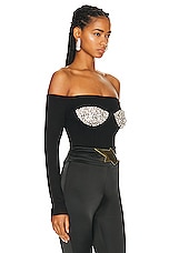 AREA Off Shoulder Crystal Cup Bustier Top in Black, view 2, click to view large image.