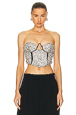 AREA Crystal Embroidered Bustier Top in Black, view 1, click to view large image.