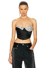 AREA Crystal Cup Draped Bustier Top in Black, view 1, click to view large image.
