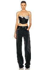 AREA Crystal Cup Draped Bustier Top in Black, view 4, click to view large image.
