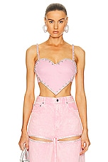 AREA Crystal Trim Heart Top in Powder Pink, view 1, click to view large image.