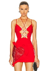 AREA Star Cutout Bodysuit in Scarlet, view 1, click to view large image.