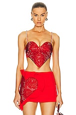 AREA Crystal Trim Heart Top in Scarlet, view 1, click to view large image.