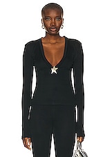 AREA Star Stud Long Sleeve Top in Black, view 1, click to view large image.