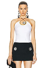 AREA Crystal Eyelet Halter Top in Off White, view 1, click to view large image.