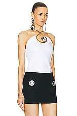 AREA Crystal Eyelet Halter Top in Off White, view 2, click to view large image.