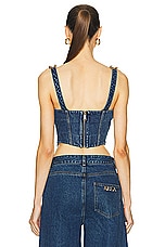 AREA Jumbo Crystal Denim Corset Top in Medium Wash, view 3, click to view large image.