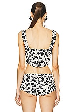 AREA Dalmatian Denim Corset Top in Black & Off White, view 3, click to view large image.